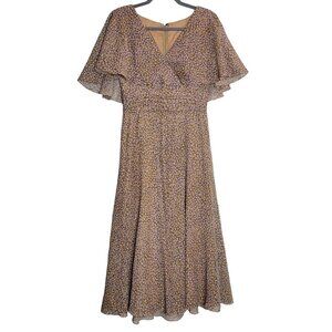 Miss Elliette Vintage Women's Chiffon Floral MIdi Flutter Sleeve V-Neck Dress sz